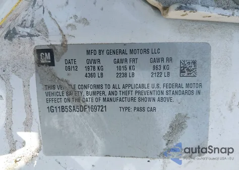 2013 Chevrolet Malibu 1Ls from USA, damaged, VIN 1G11B5SA5DF169721